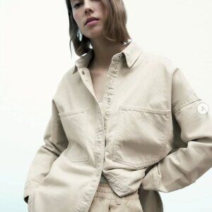 Zara Shirt Jacket Denim Overshirt 4877/241/712 (Cream/Ivory) - Size XS